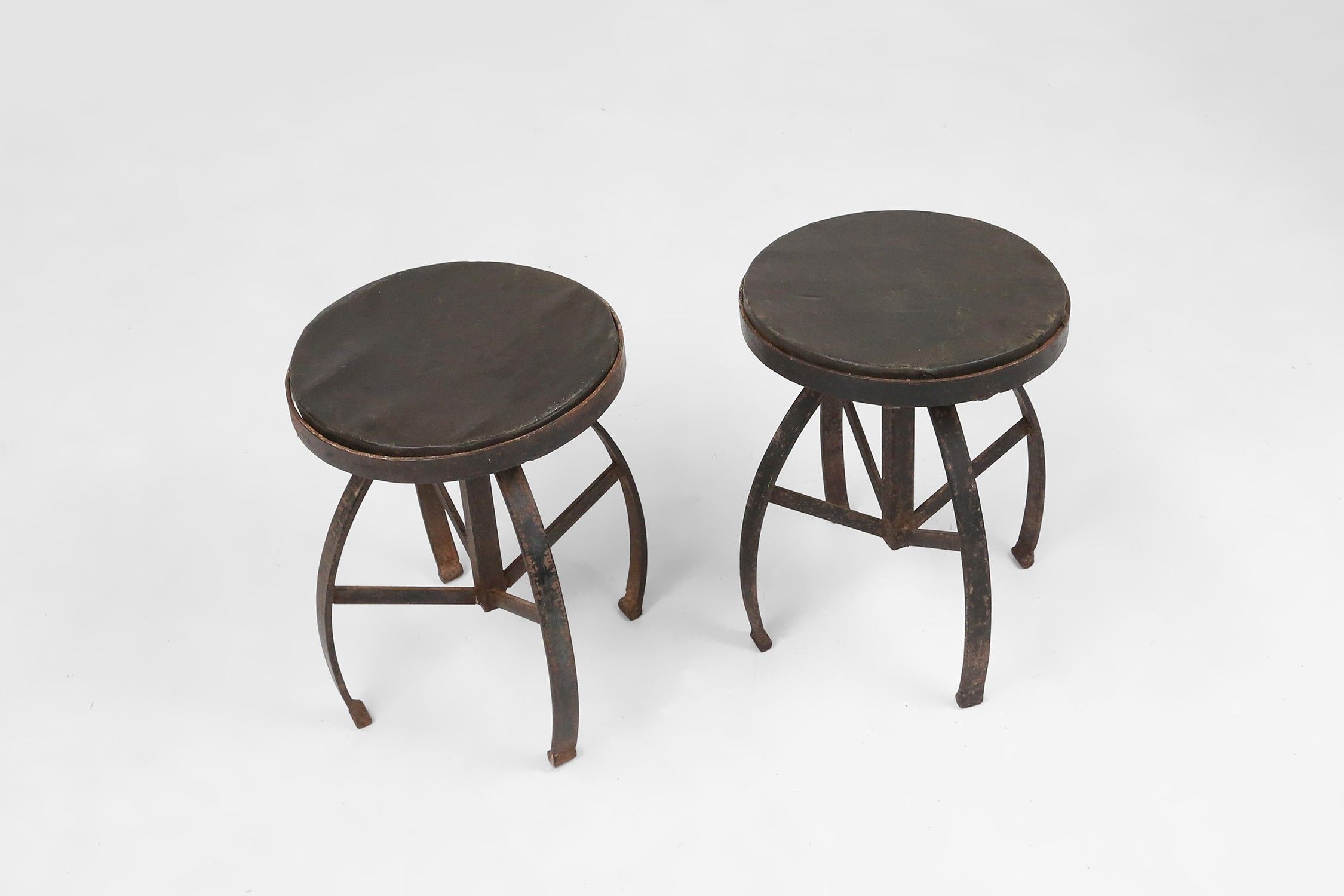 Set of 2 Industrial Black Metal Stools with Frame, France, 1920sthumbnail